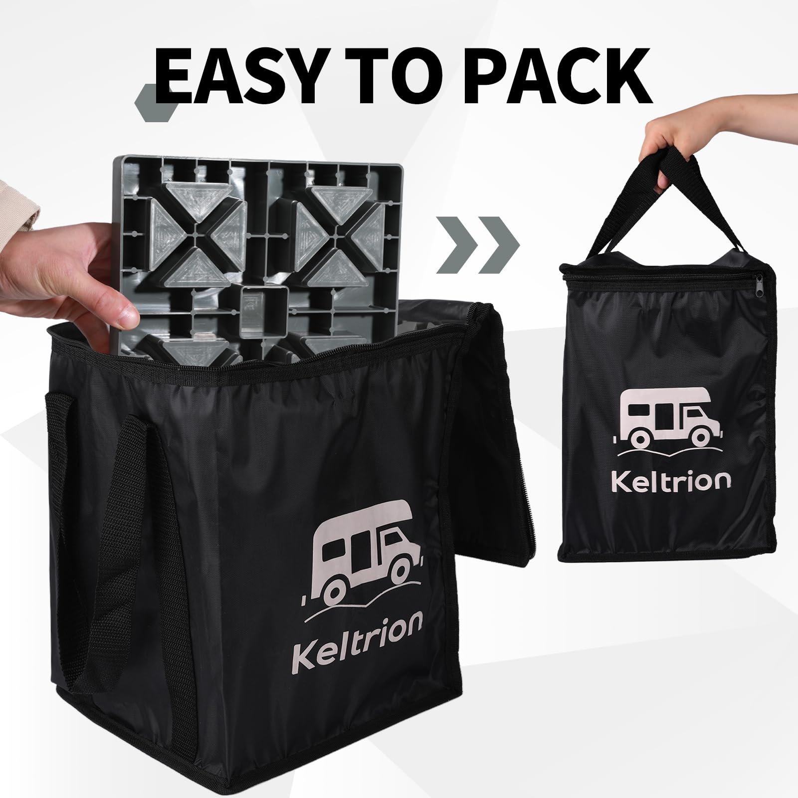Keltrion blocks used at a campsite improving camper stability and comfort