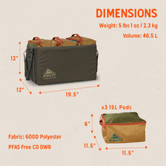 Kelty CAR-GO-BOX open with three color-coded pods for fast access