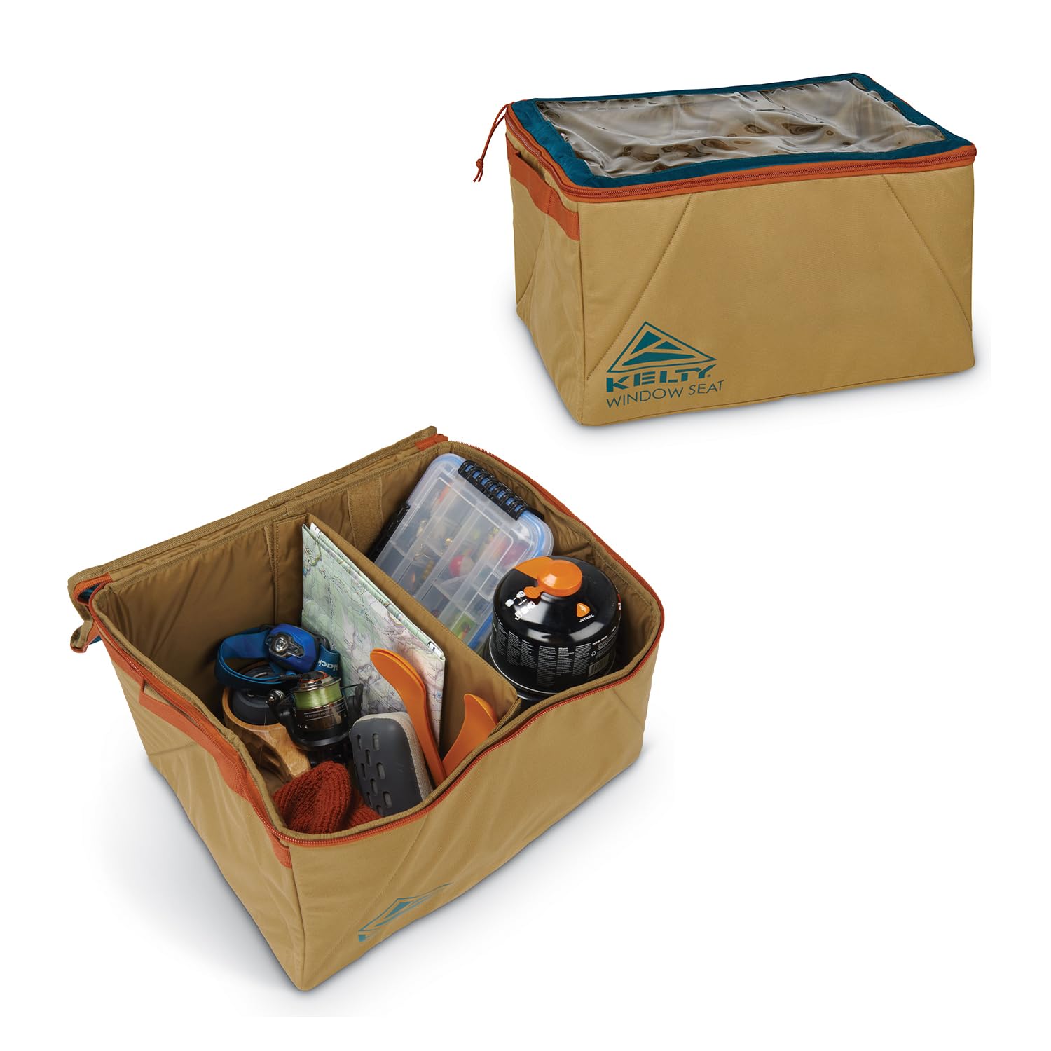 Kelty Window Seat front view shows organizer and clear lid benefit easy access