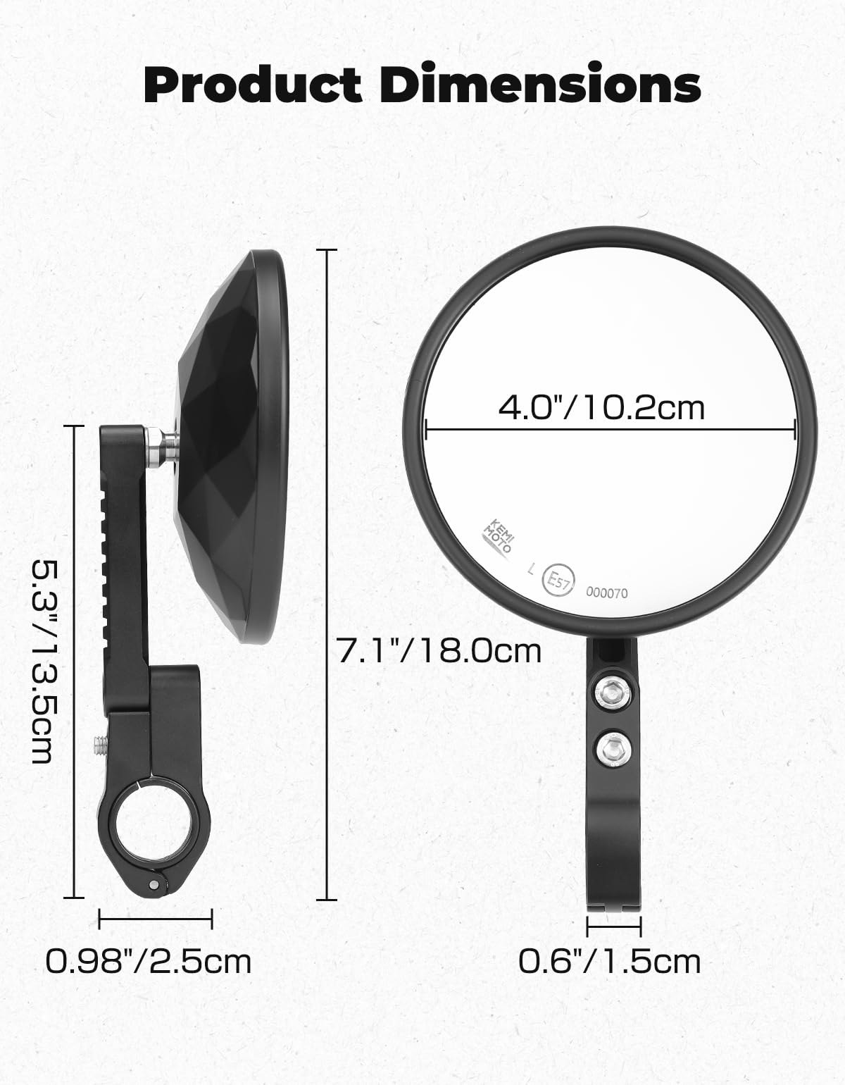 KEMIMOTO 4-inch lens reflection closeup showing wide field of vision while riding