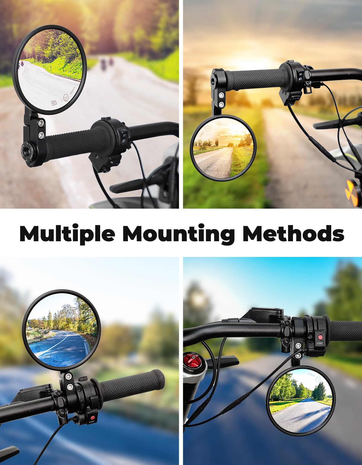 KEMIMOTO mirror adjusted to different angles showing 360° rotation flexibility