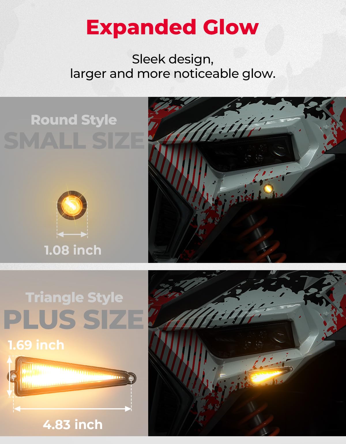 KEMIMOTO amber turn signal closeup demonstrating high visibility benefit