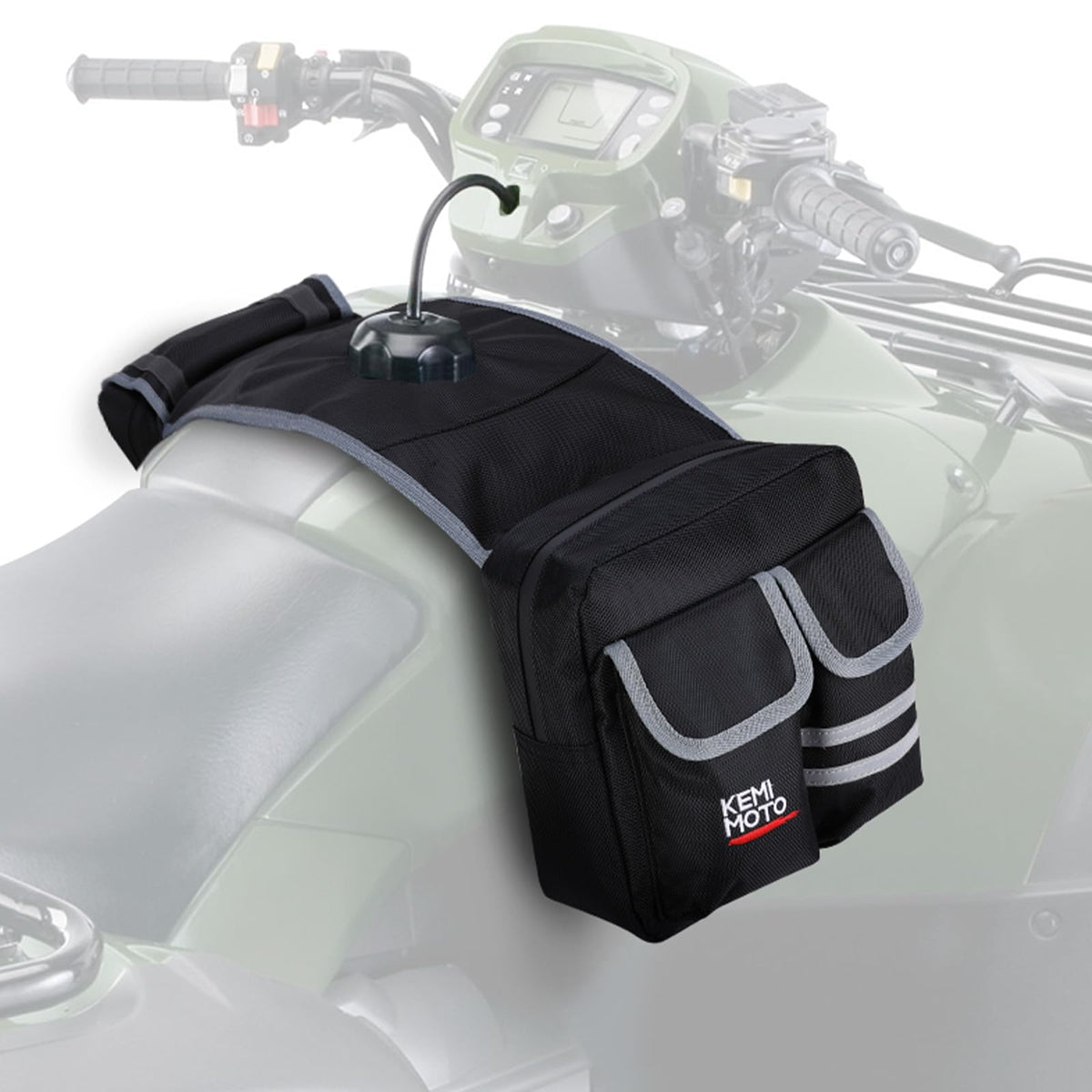 KEMIMOTO tank bag front view showing compact shape and access benefit