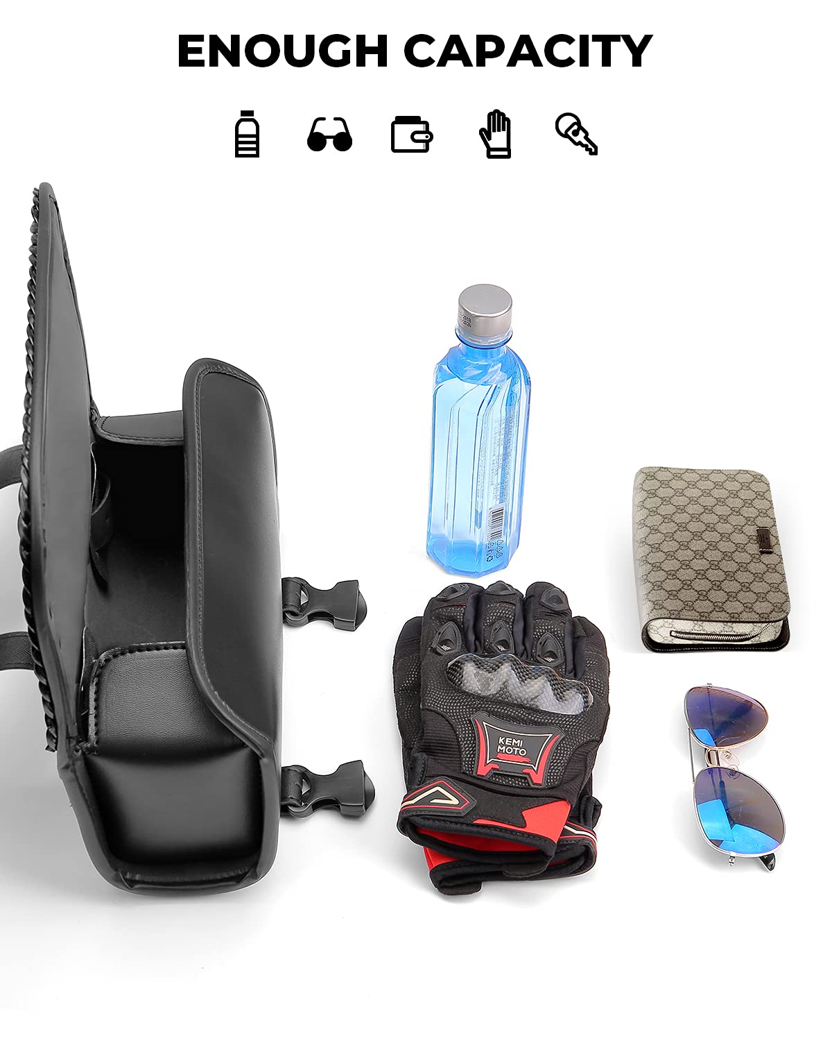 KEMIMOTO bag open with essentials showing organized quick access