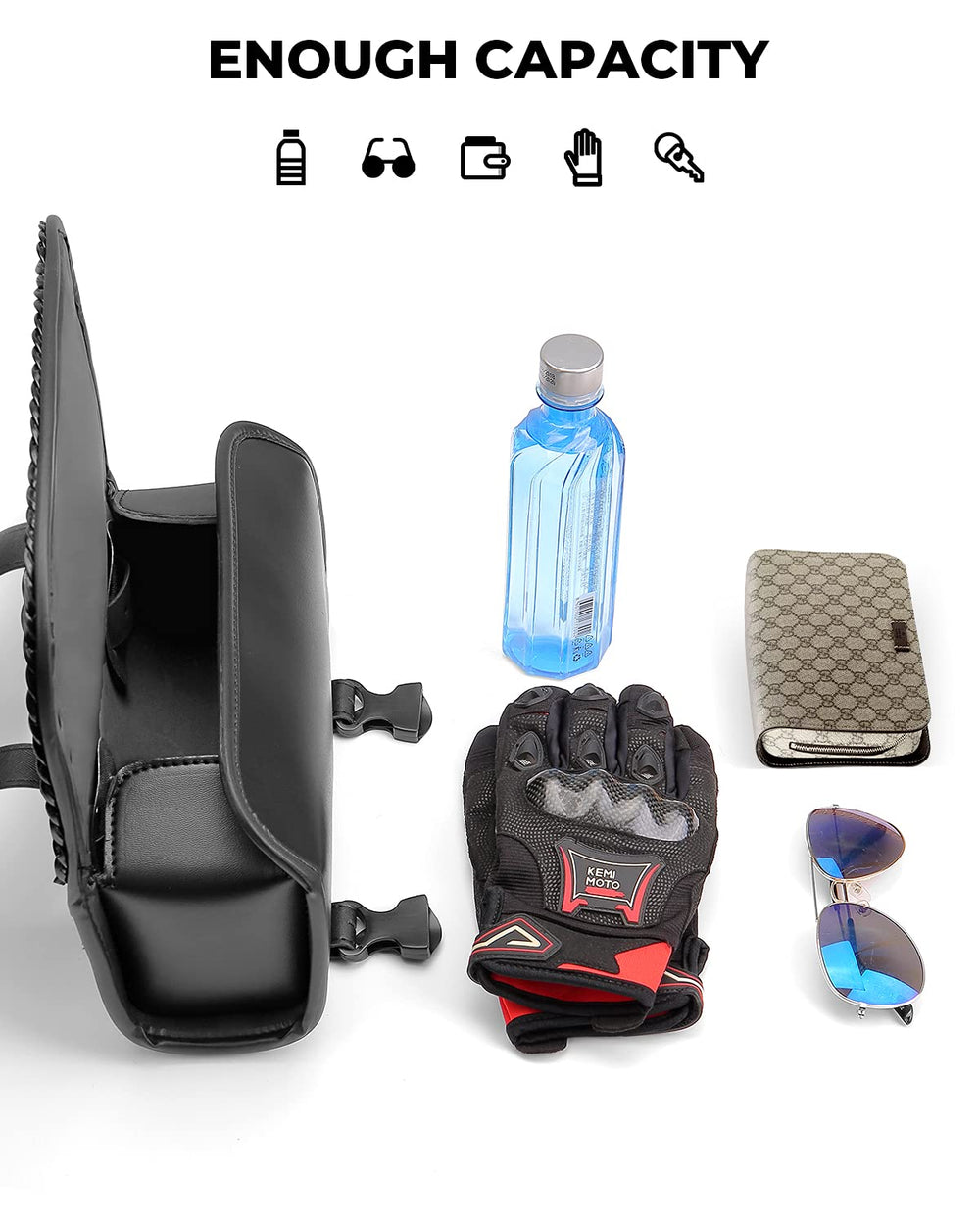 KEMIMOTO bag open with essentials showing organized quick access