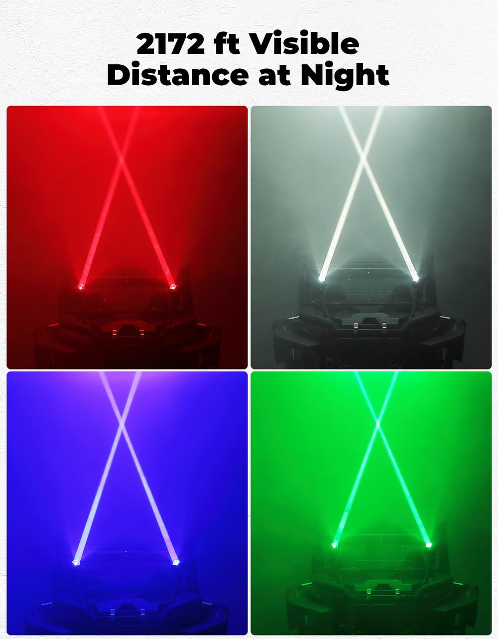 KEMIMOTO colored beams cutting through dusty trail for improved night visibility
