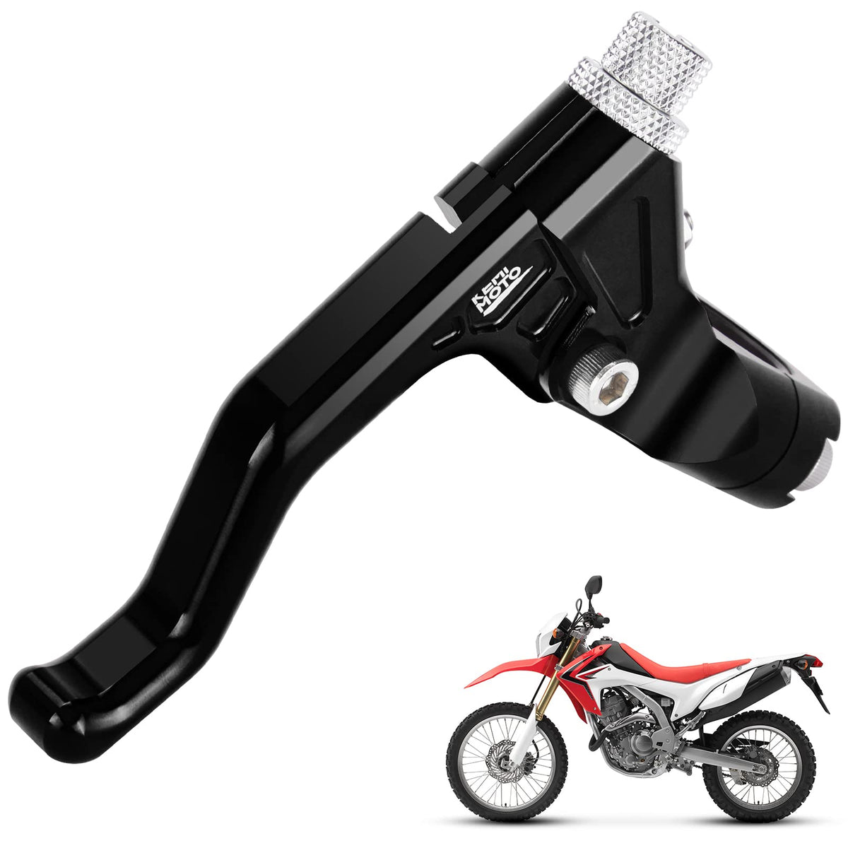 KEMIMOTO front view of black short clutch lever showing compact profile and improved control