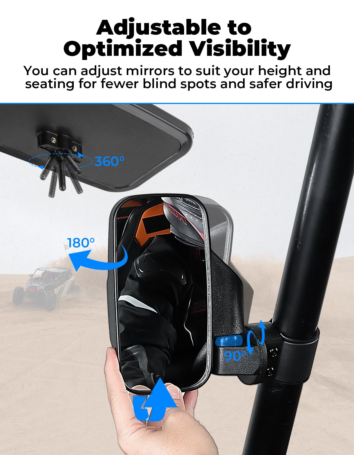 KEMIMOTO center mirror ball joint detail for fast angle adjustment