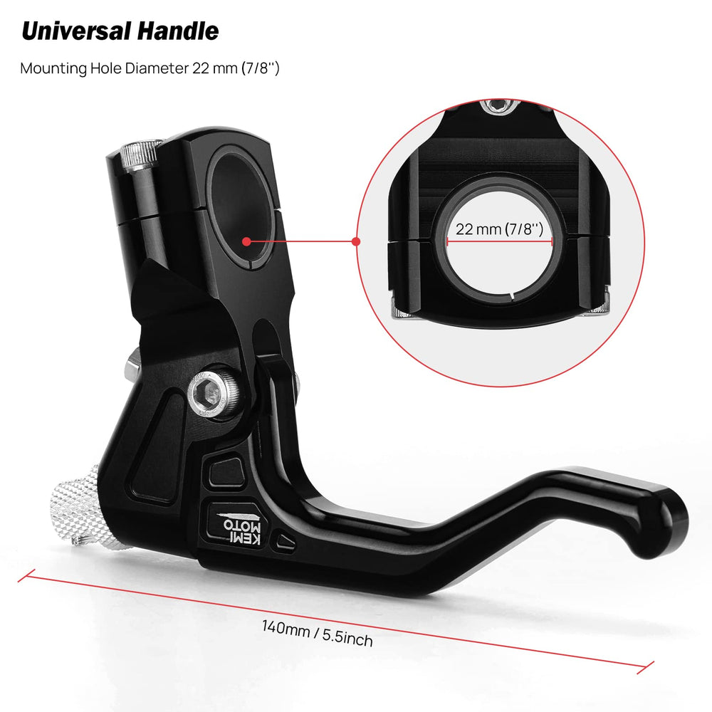 KEMIMOTO lever mounted on motorcycle handlebar demonstrating easy bolt-on installation