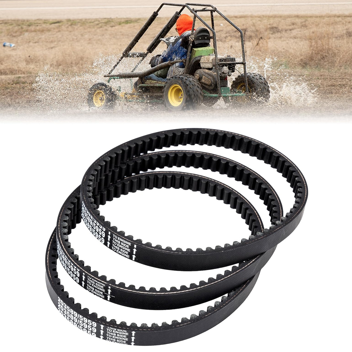 KEMIMOTO drive belt 3-pack front view showing packaging and included belts, reliable replacement