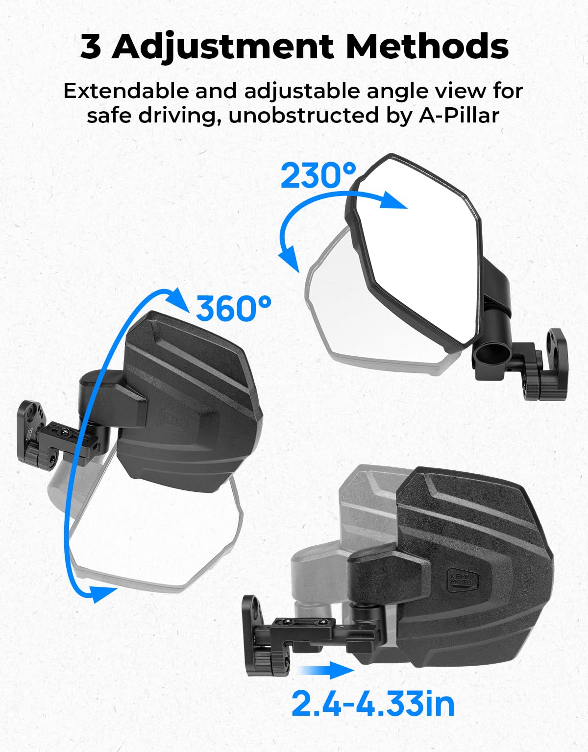 KEMIMOTO folding hinge detail protecting mirror during impacts