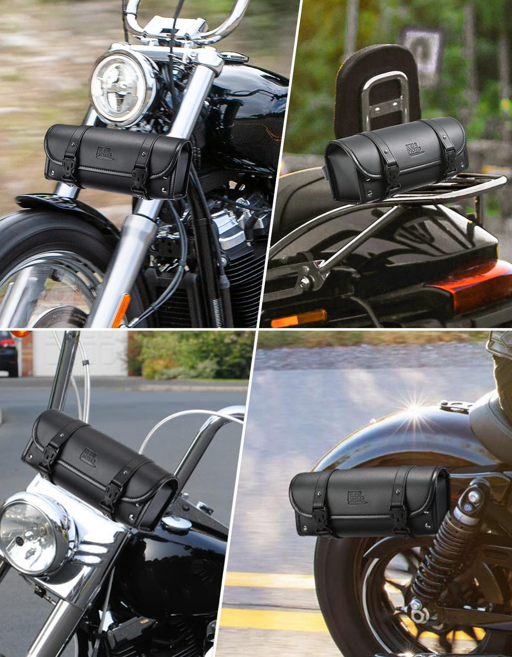 KEMIMOTO fork bag mounted on handlebar showing alternative placement