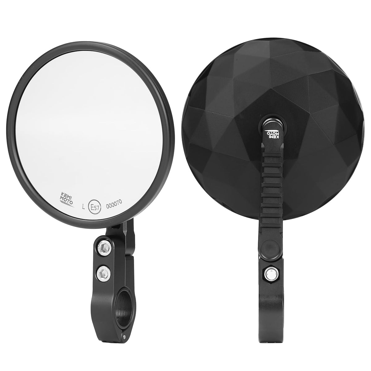 KEMIMOTO front angle bar end mirror showing modern profile and improved rear visibility