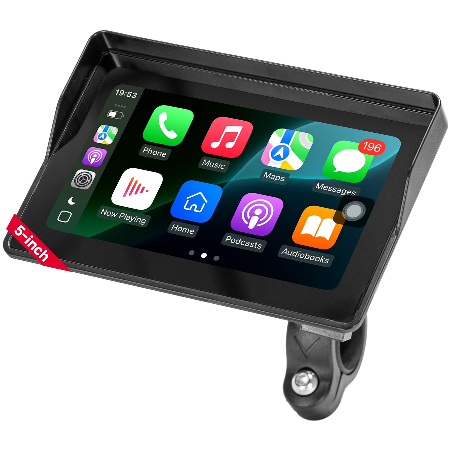 KEMIMOTO front display mounted on handlebar showing clear map and benefits of hands-free navigation