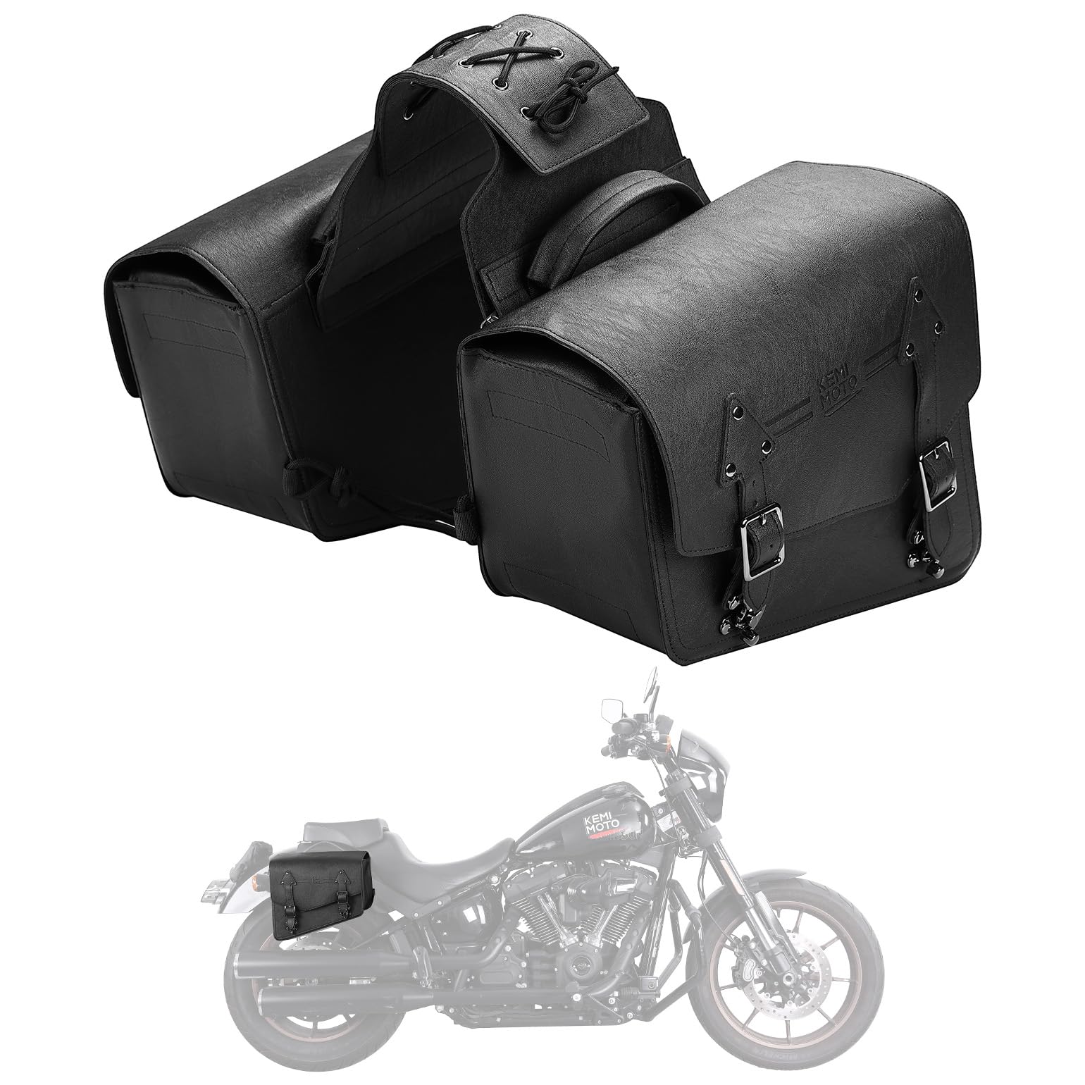 KEMIMOTO front view of saddlebags showing neat profile and added storage benefit