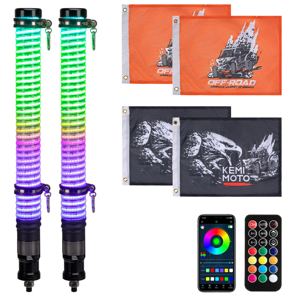 KEMIMOTO front packaging showing dual 2ft whips and accessories for quick setup