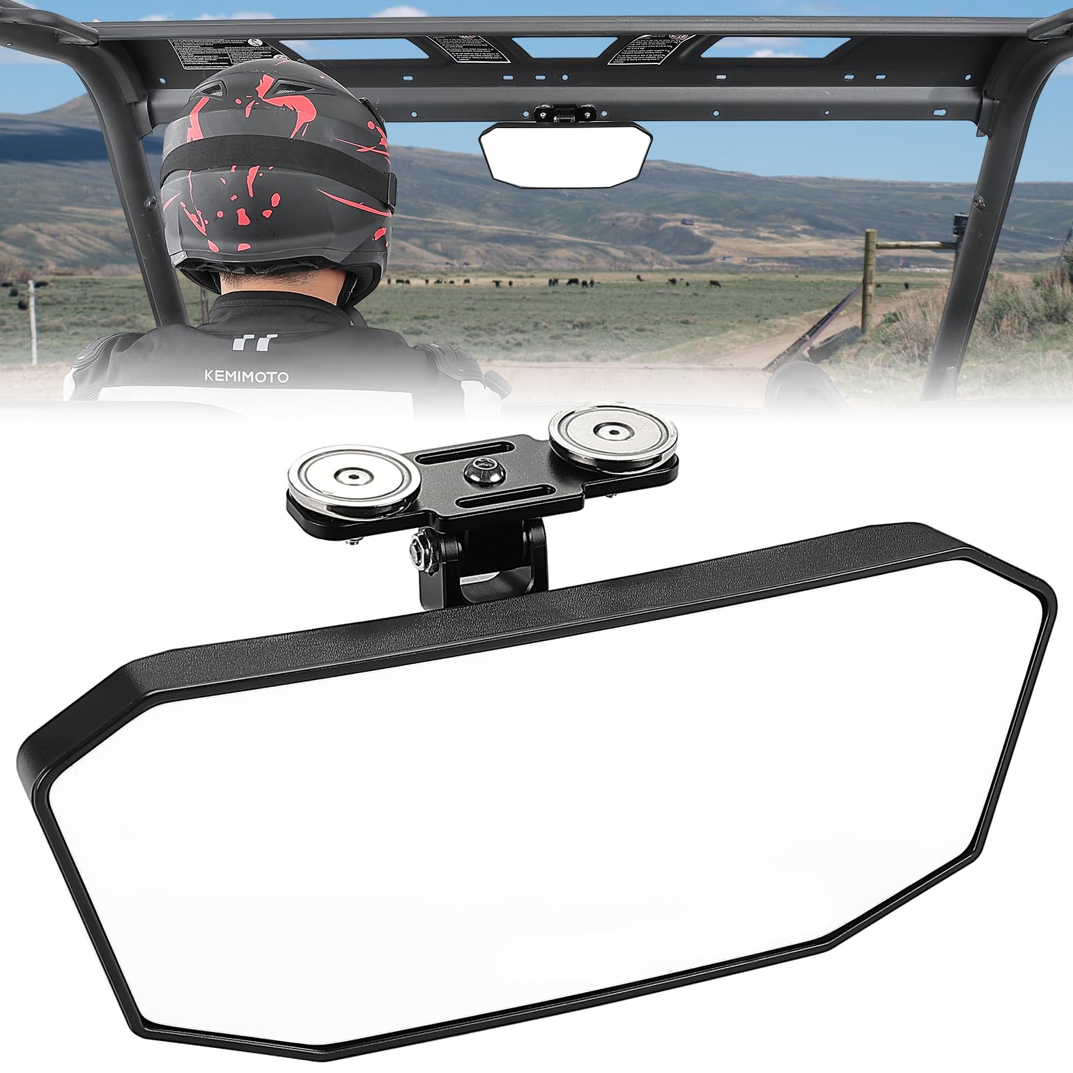 KEMIMOTO front view showing mirror and mounting ready for quick attachment