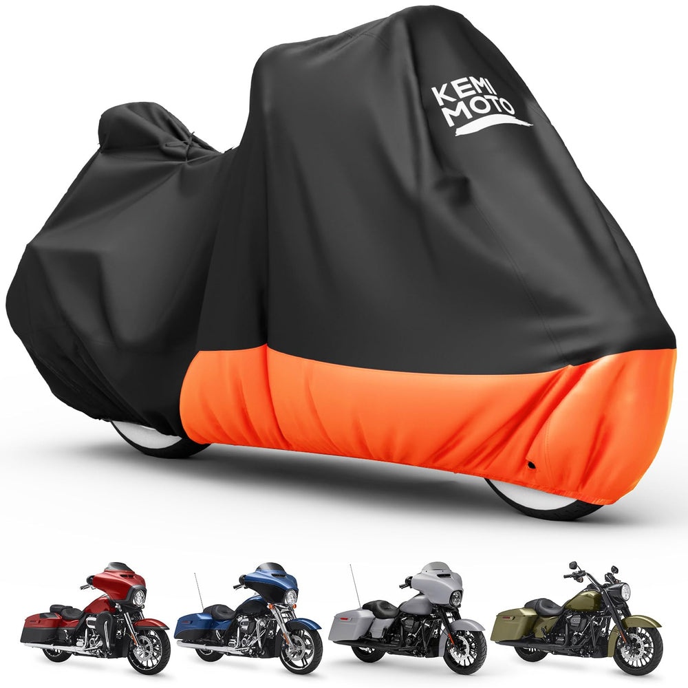 KEMIMOTO front view on touring bike showing full coverage and protection