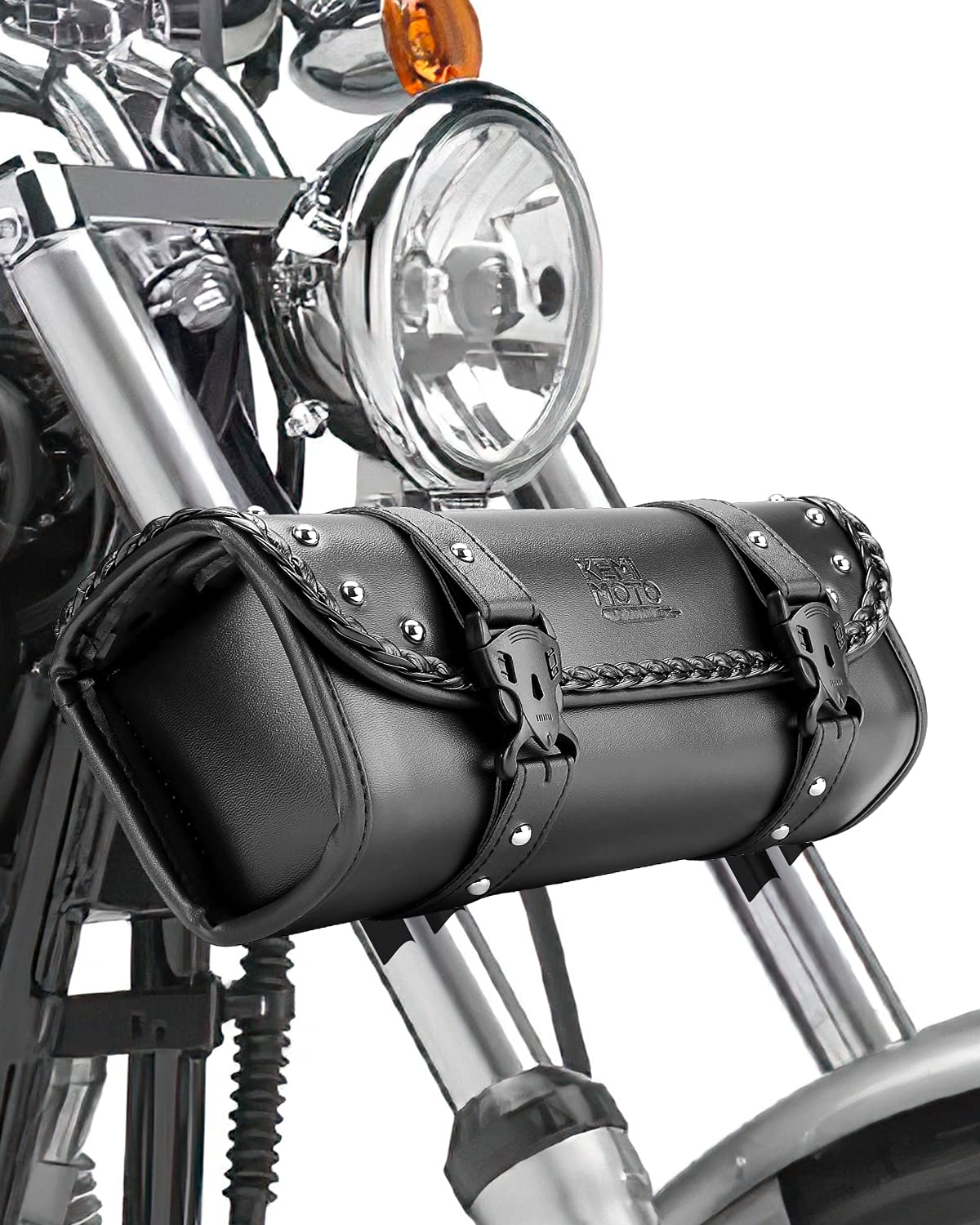 KEMIMOTO front view of handlebar bag showing compact storage benefit