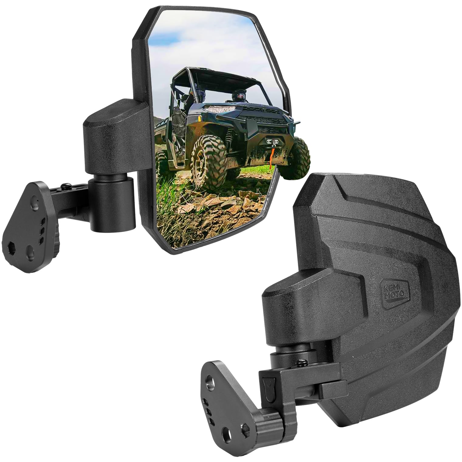KEMIMOTO front view mirror assembly showing wide coverage and sturdiness