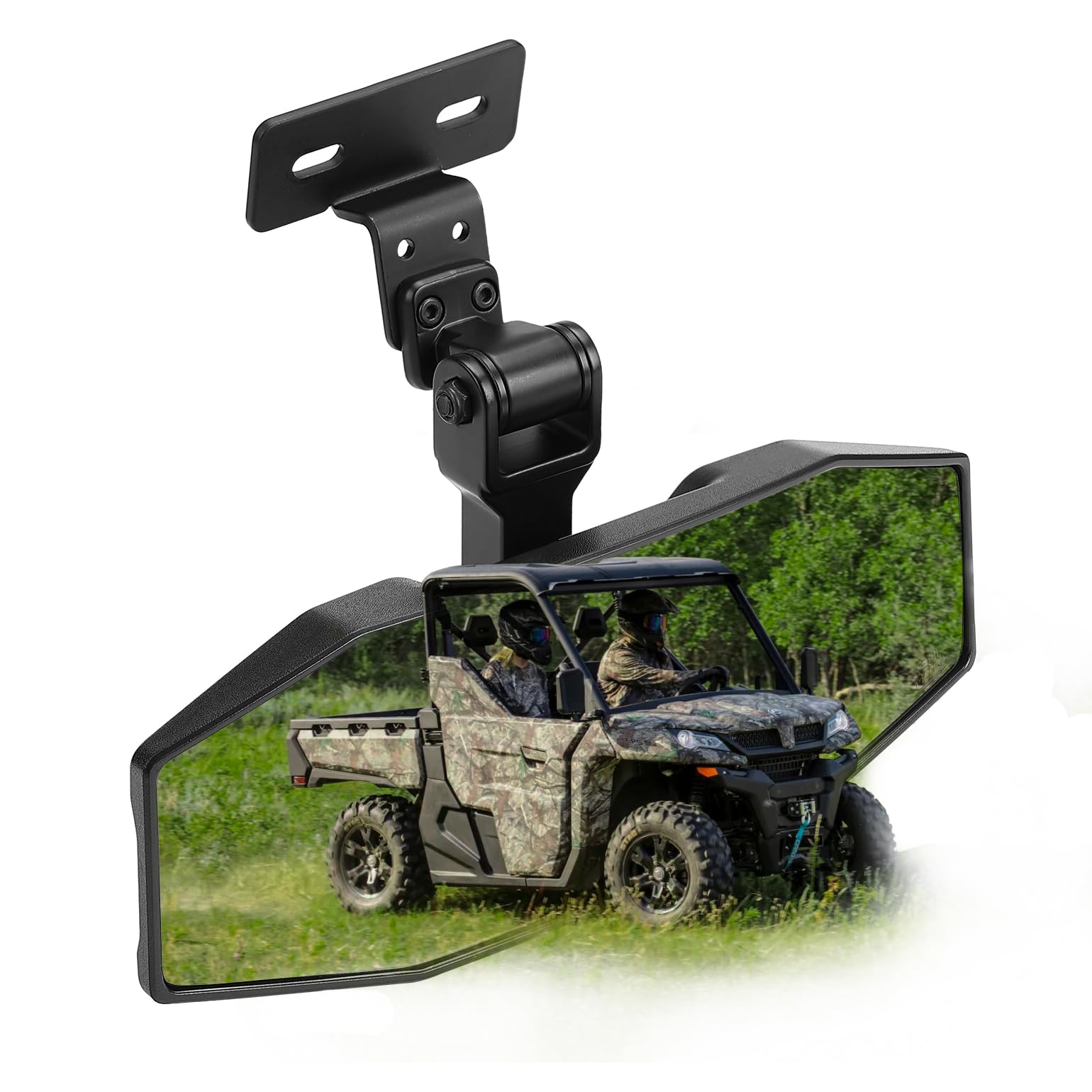 KEMIMOTO front-mounted mirror showing wide rear visibility and stability
