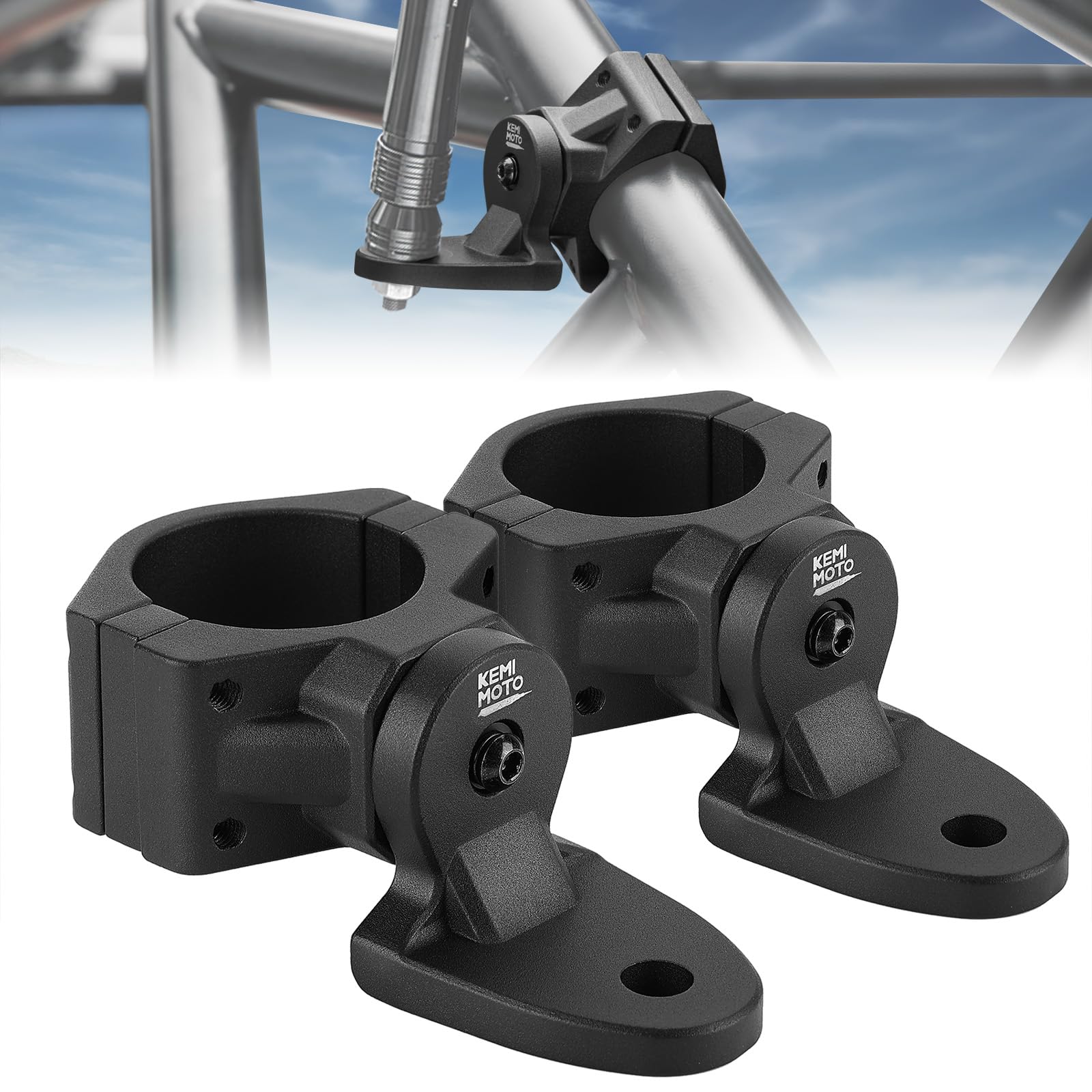 KEMIMOTO front view mounted on roll bar showing secure clamp and clean installation benefit