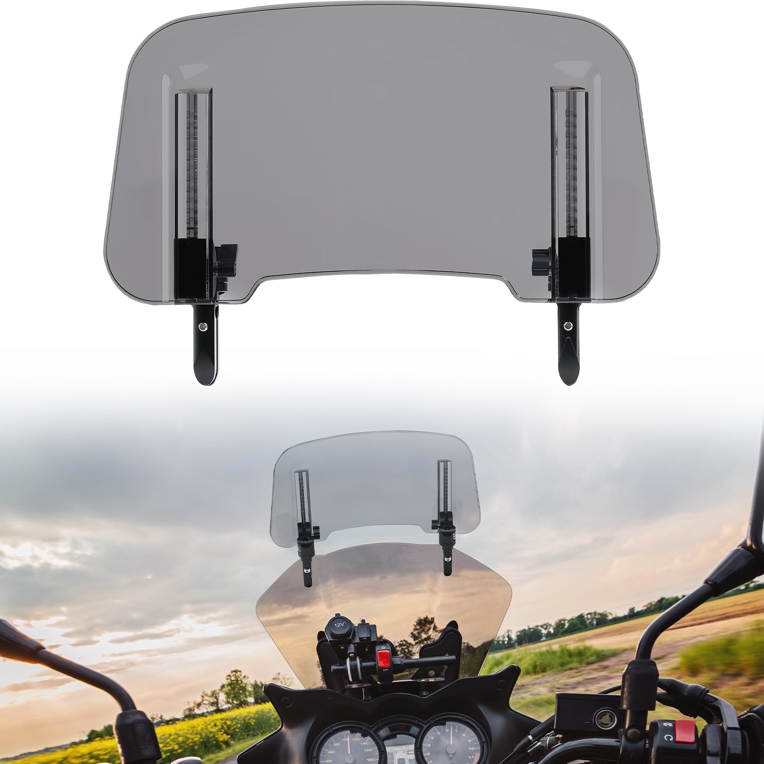 KEMIMOTO front view of windscreen extension showing full coverage benefit