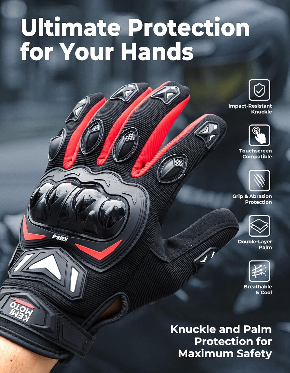 KEMIMOTO palm close-up highlighting abrasion-resistant material for long life