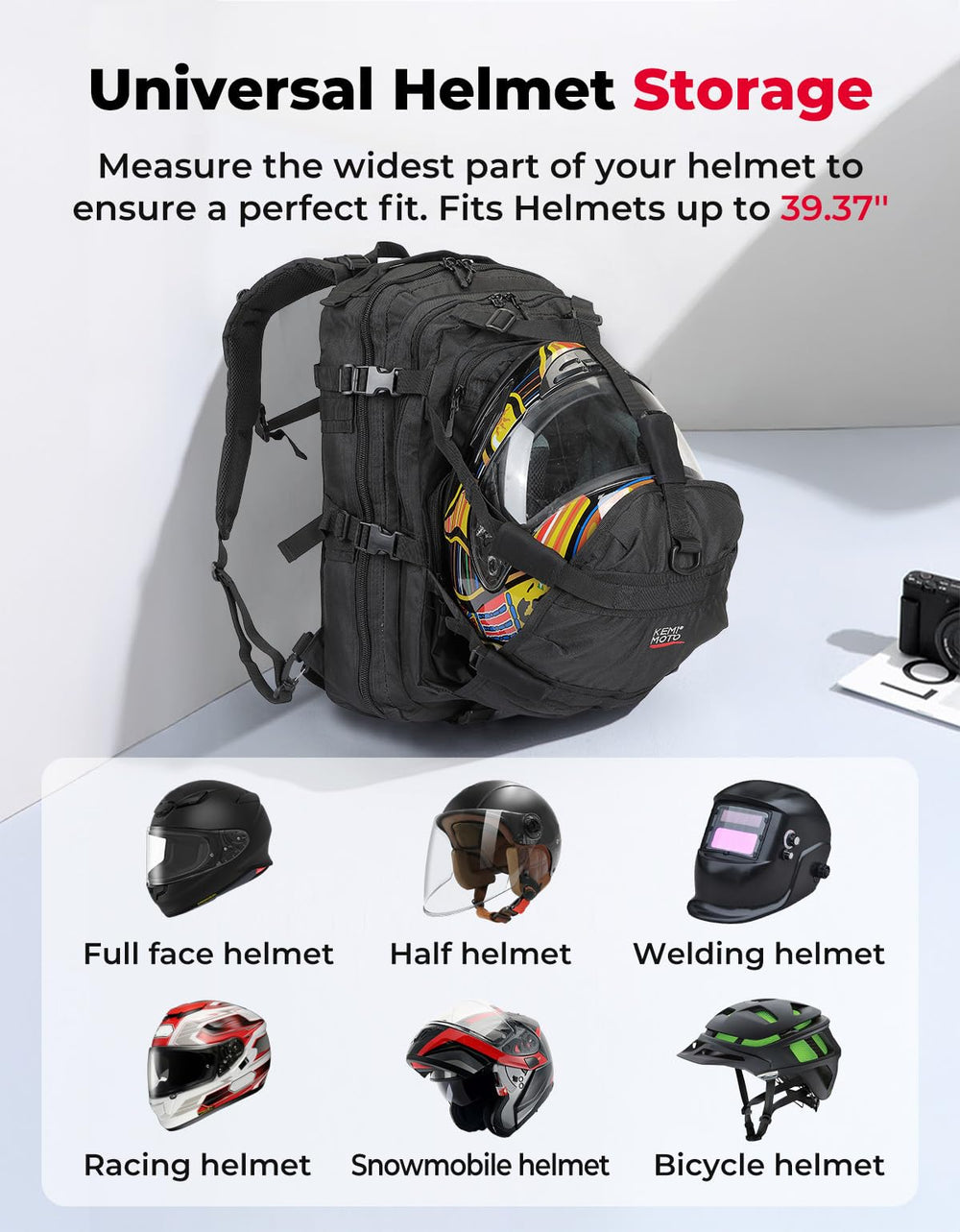 KEMIMOTO helmet compartment open with helmet inside for secure protection
