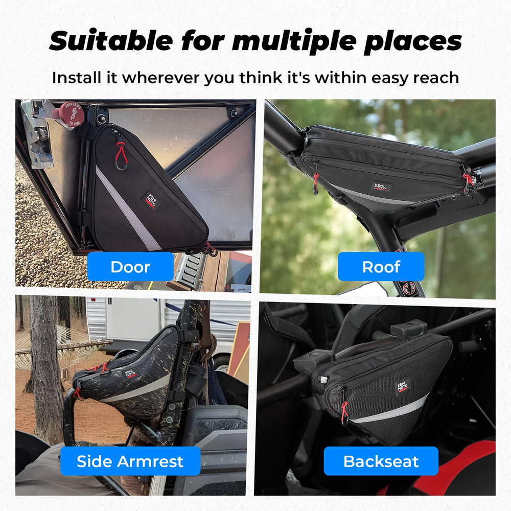 KEMIMOTO bag in use on off-road Polaris RZR demonstrating convenience