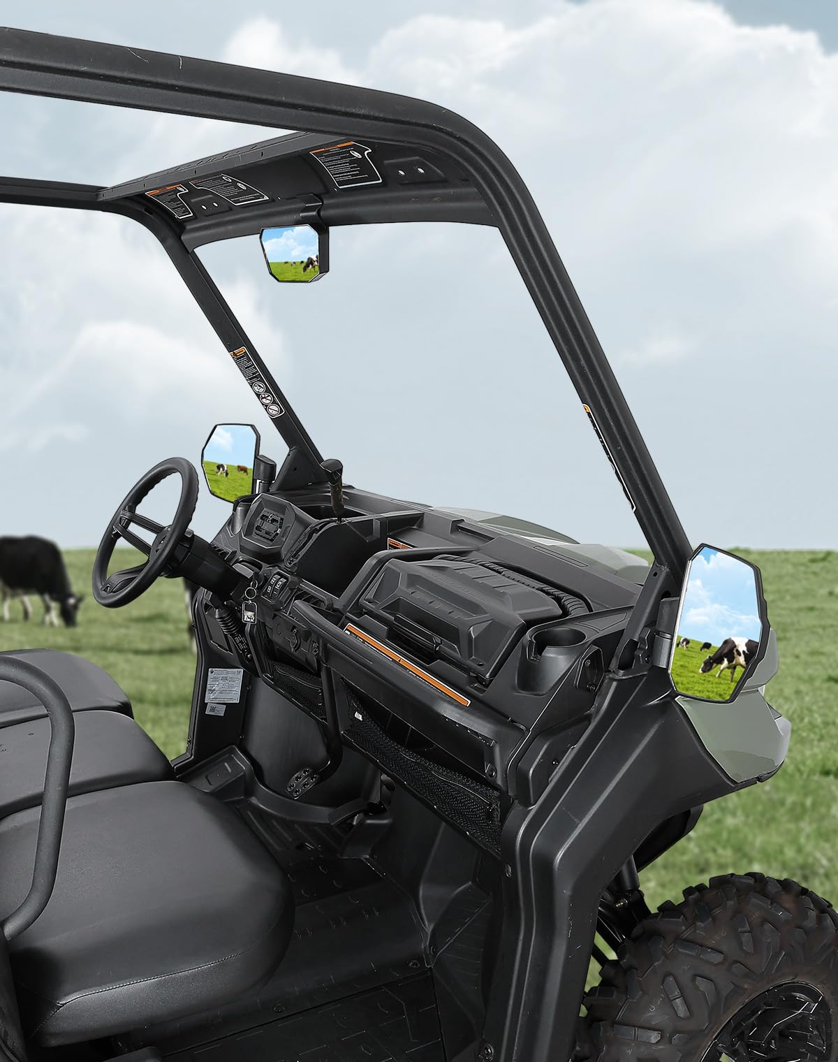KEMIMOTO mirrors installed on Can-Am Defender front view improving rear visibility benefit