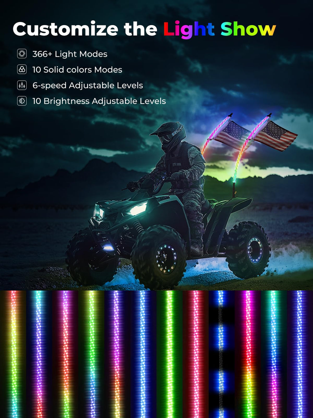 KEMIMOTO whips installed on UTV rear improving visibility and style on trail