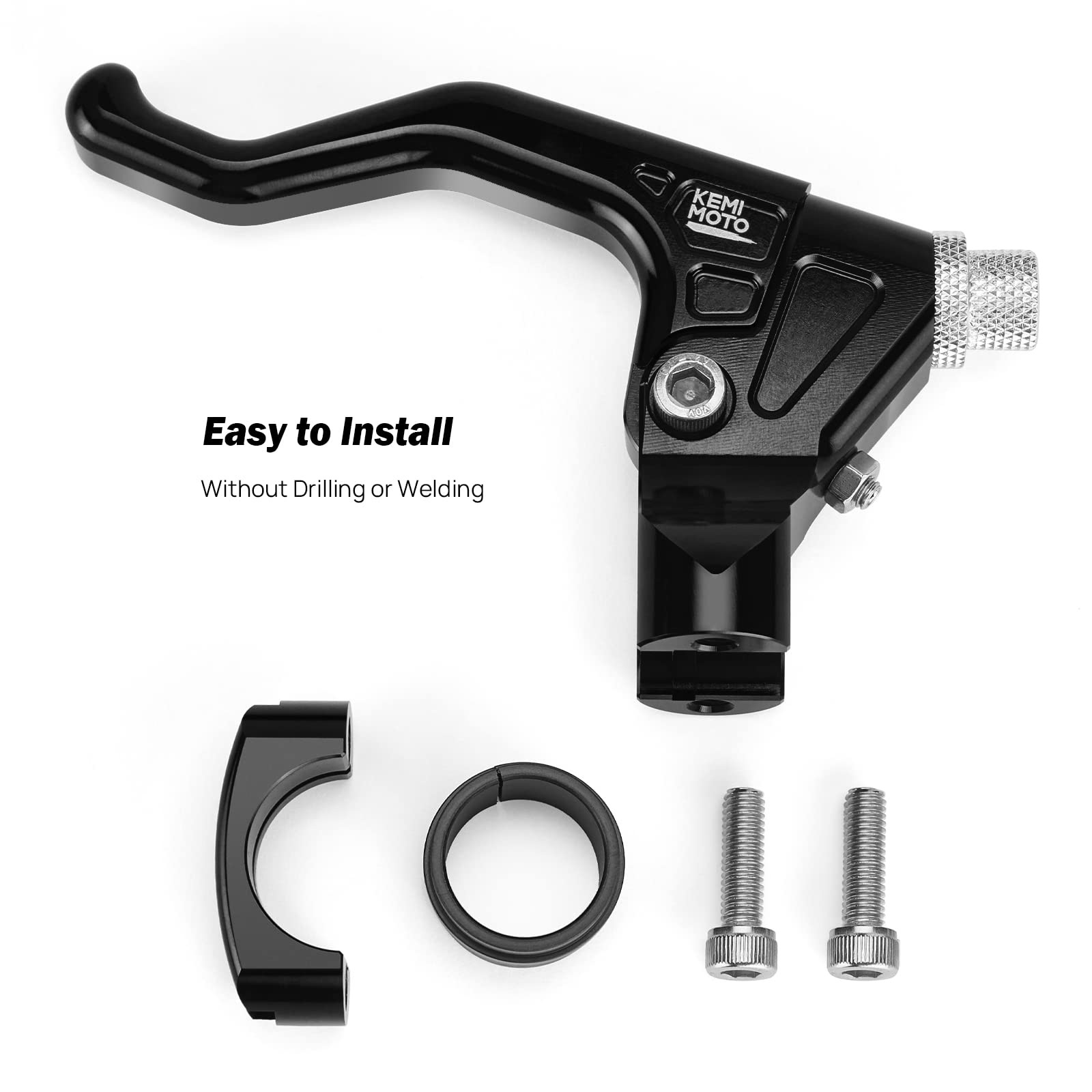 KEMIMOTO clutch lever beside coin for scale showing short reach benefit