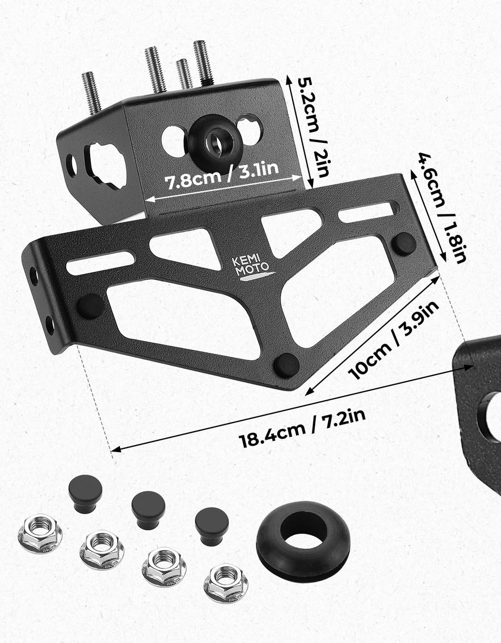 KEMIMOTO license plate installation with scale showing correct fit and secure mounting