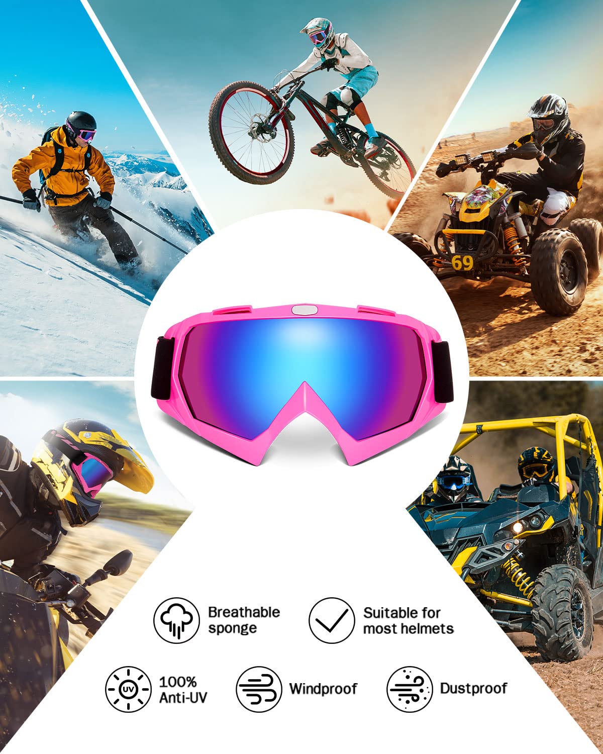 KEMIMOTO goggles in use on an ATV rider demonstrating dust protection