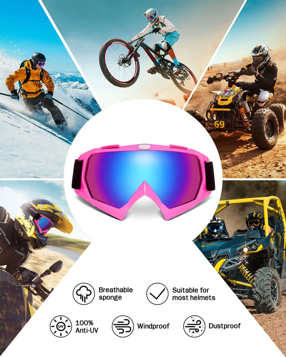 KEMIMOTO goggles in use on an ATV rider demonstrating dust protection