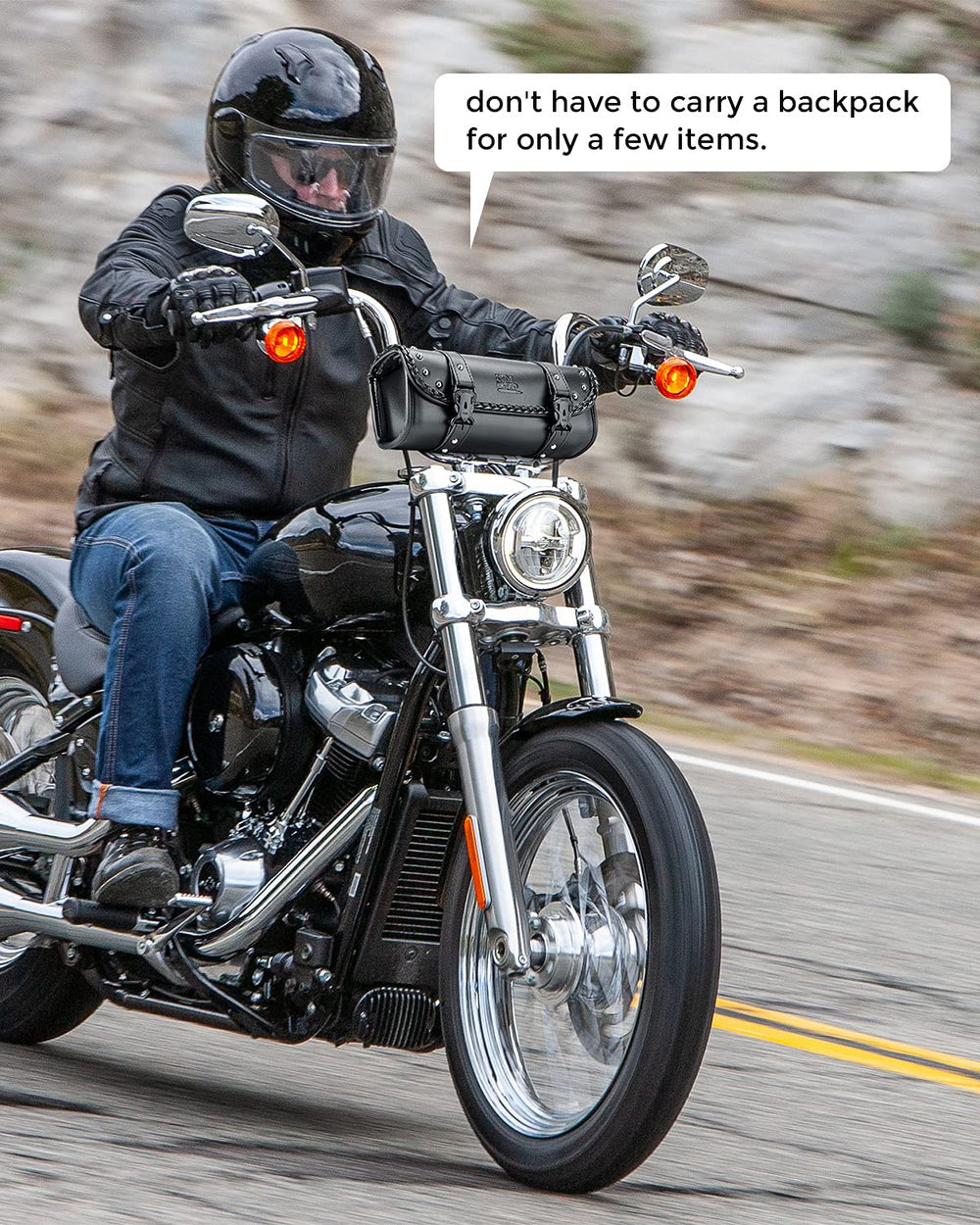 KEMIMOTO lifestyle shot on rider illustrating convenient everyday use