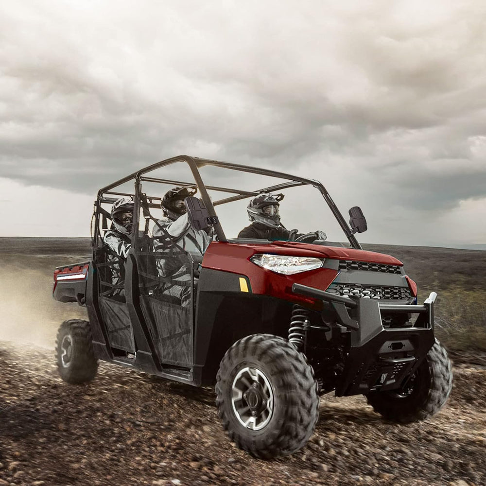 KEMIMOTO lifestyle shot of a UTV on a trail illustrating enhanced rear awareness