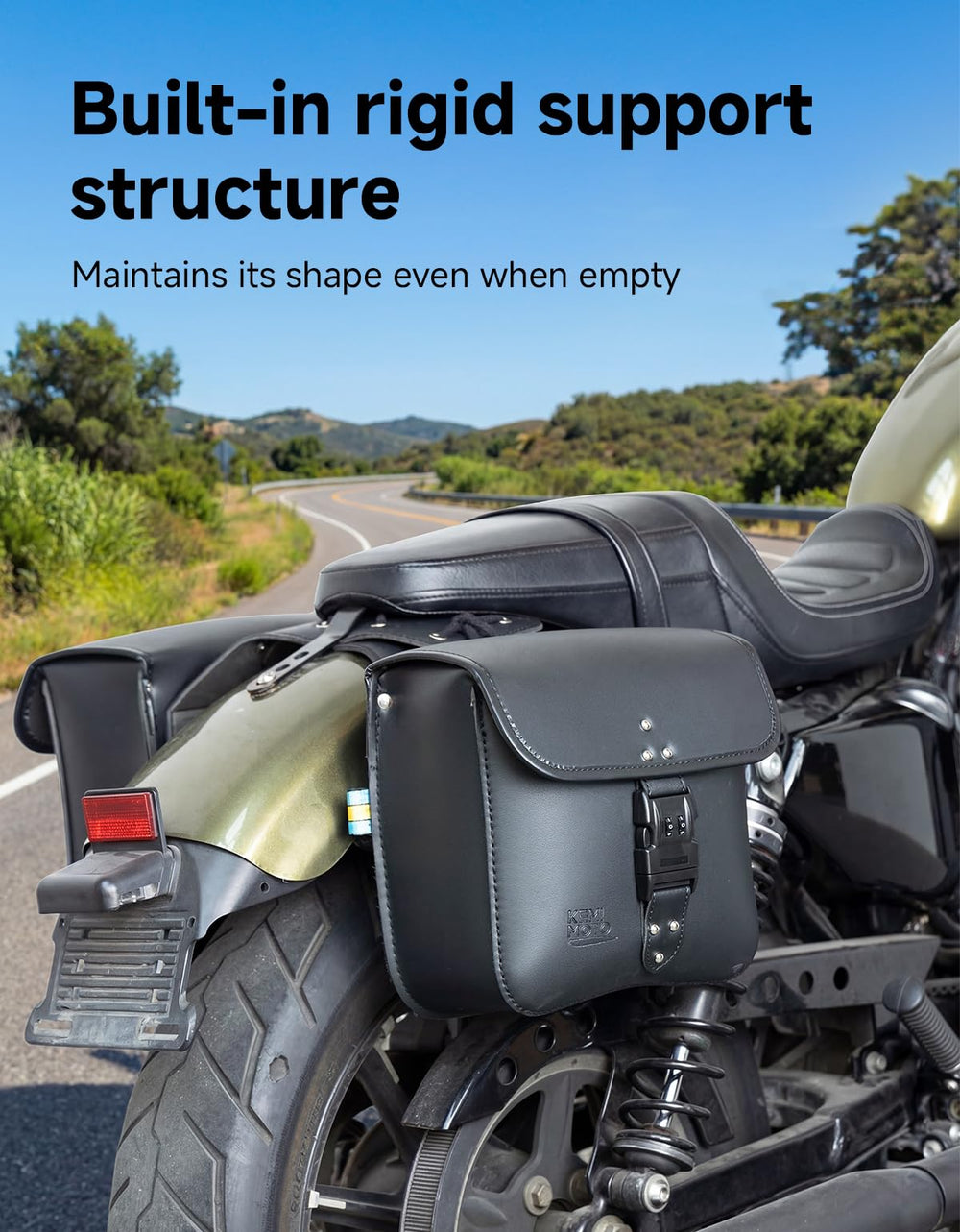 KEMIMOTO locked saddlebag closeup showing lock for added short-stop security benefit