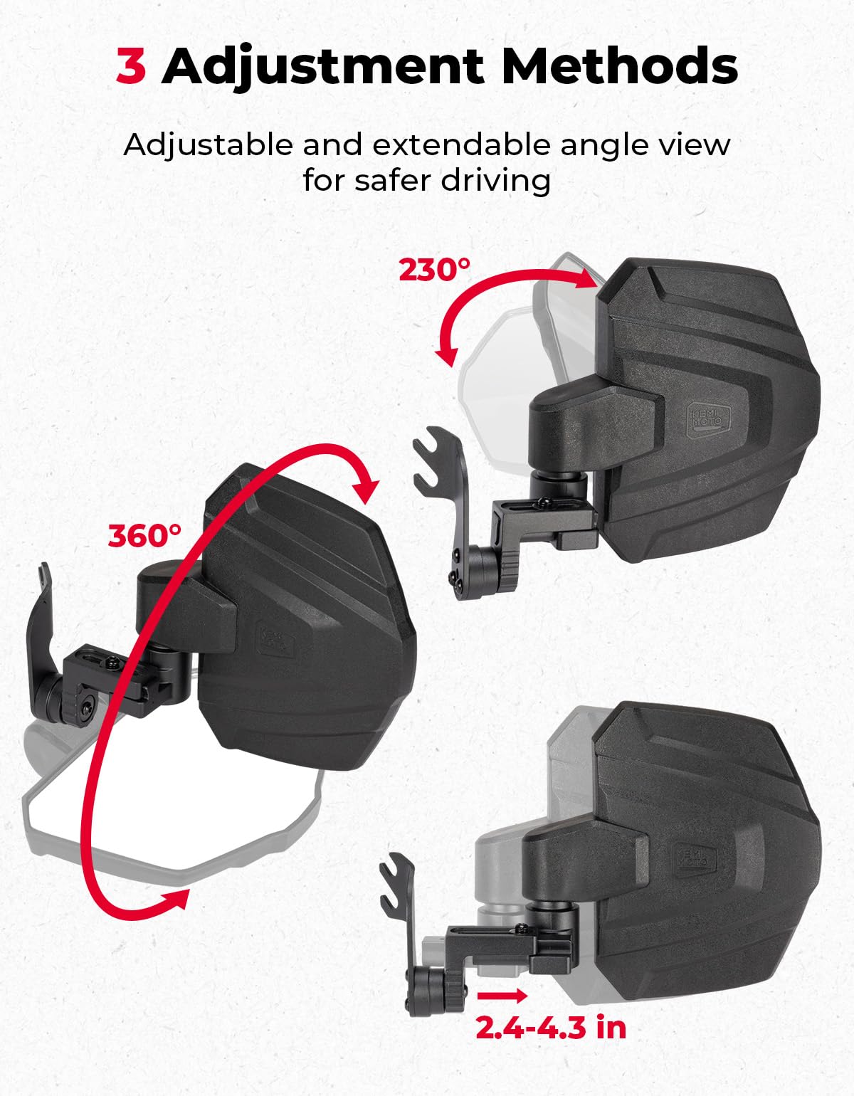 KEMIMOTO mirror mounted on Polaris General in trail setting improving sightlines