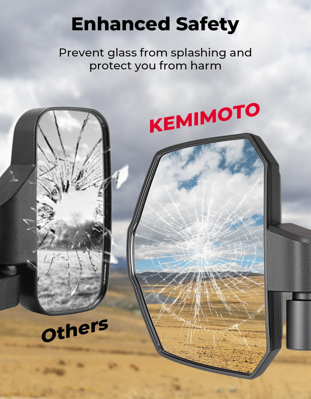 KEMIMOTO mirror installed on Polaris General half-door setup preserving sightlines