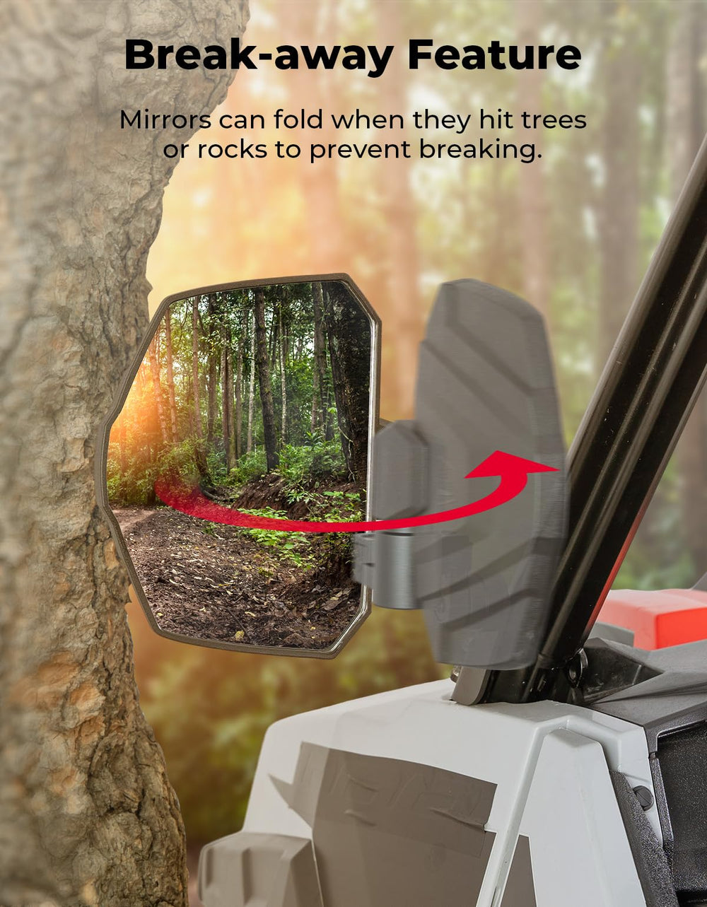 KEMIMOTO mirror telescoping arm detail illustrating adjustable reach for blind spot reduction