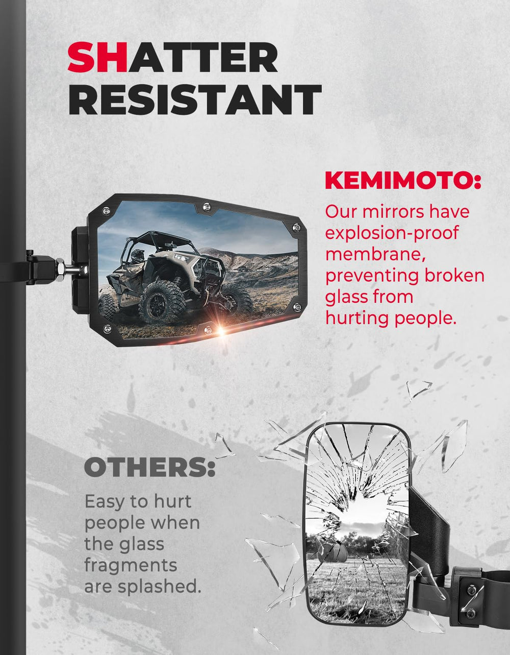 KEMIMOTO mirrors mounted on roll cage demonstrating secure fit