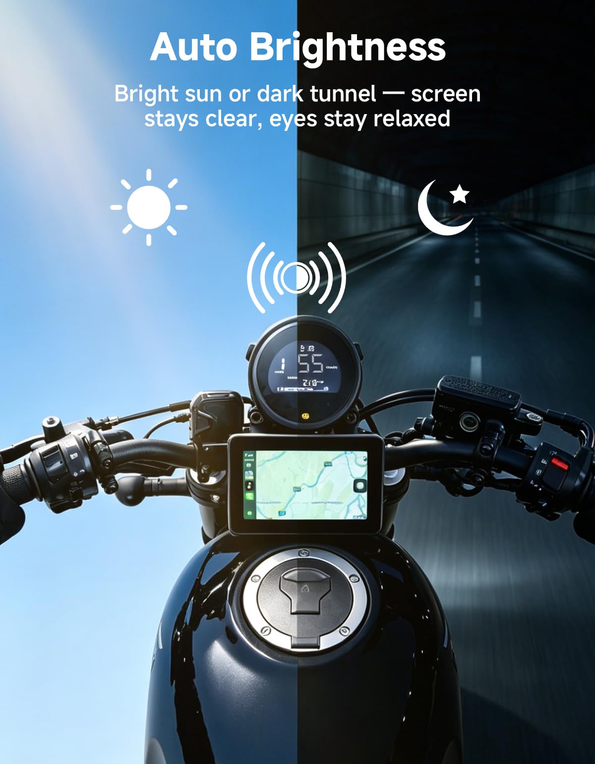 KEMIMOTO side view with sunshade highlighting anti-glare protection for bright conditions