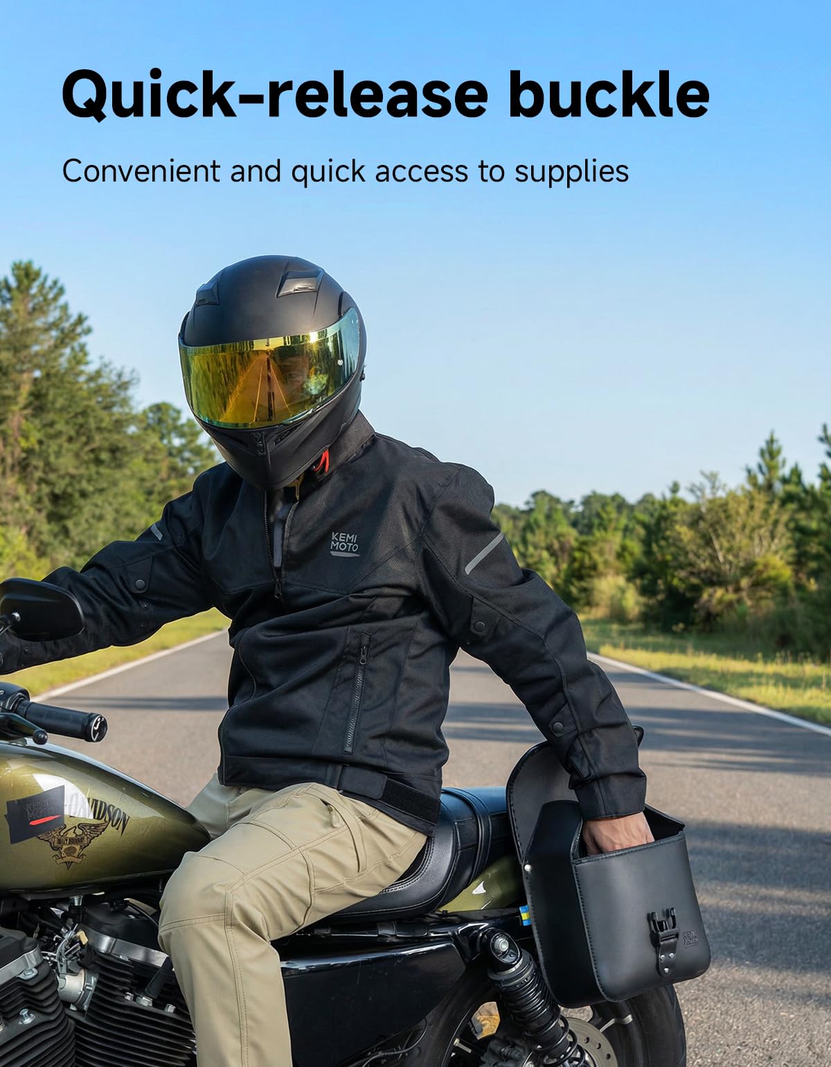 KEMIMOTO quick-release buckles close-up for easy one-handed access benefit