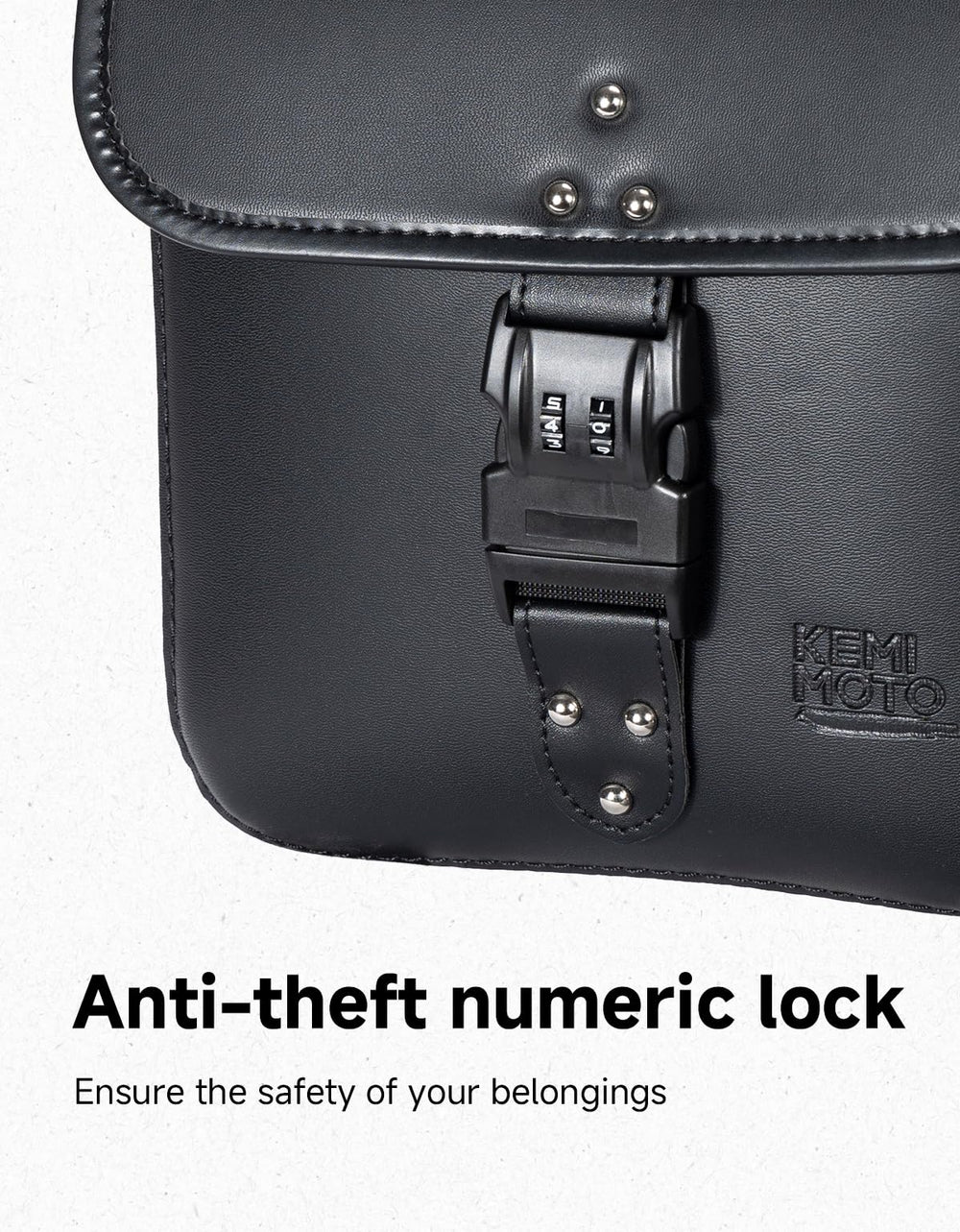KEMIMOTO closed saddlebag detail highlighting buckle design and quick access benefit