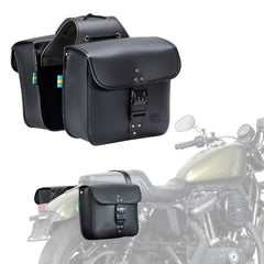KEMIMOTO front view of saddlebags showing polished PU leather and clean styling benefit