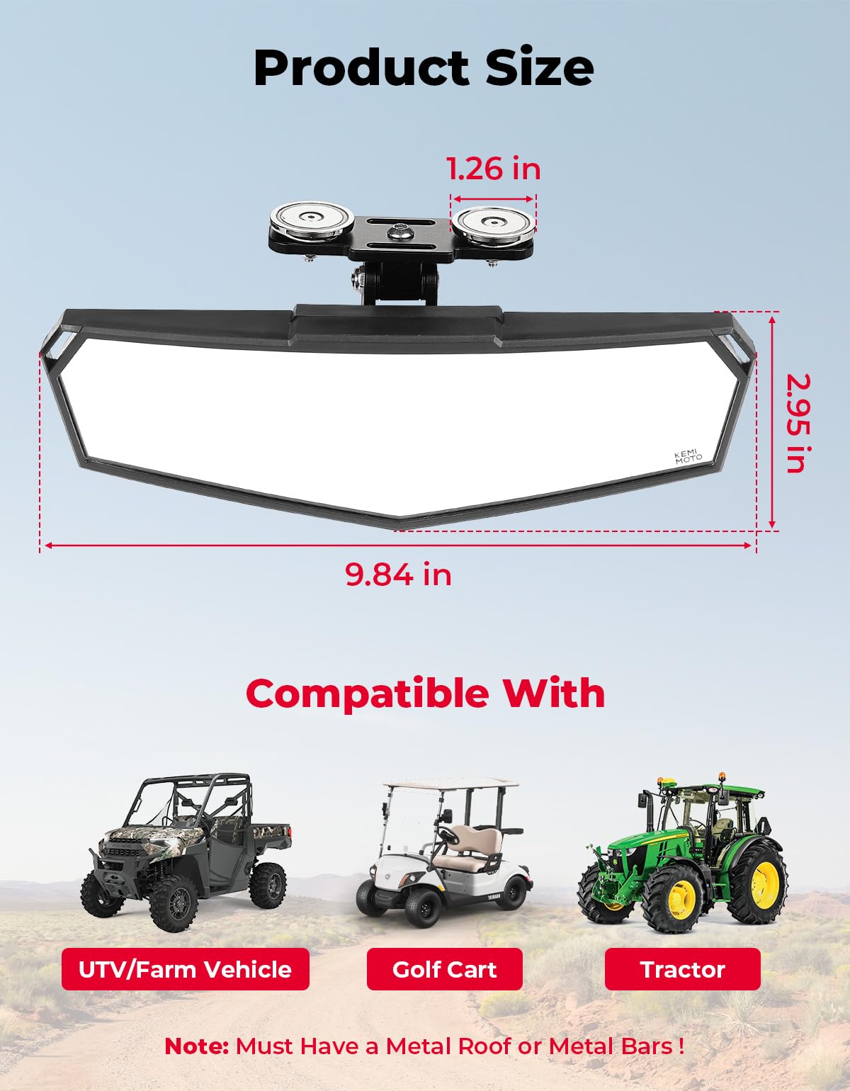 KEMIMOTO mirror beside ruler showing compact size for portability