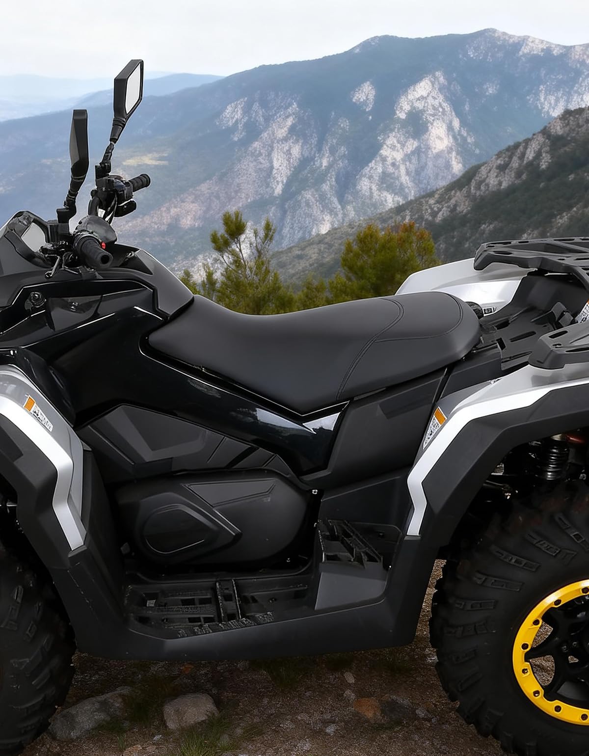 KEMIMOTO rider sitting on seat in trail setting showing comfort and protection