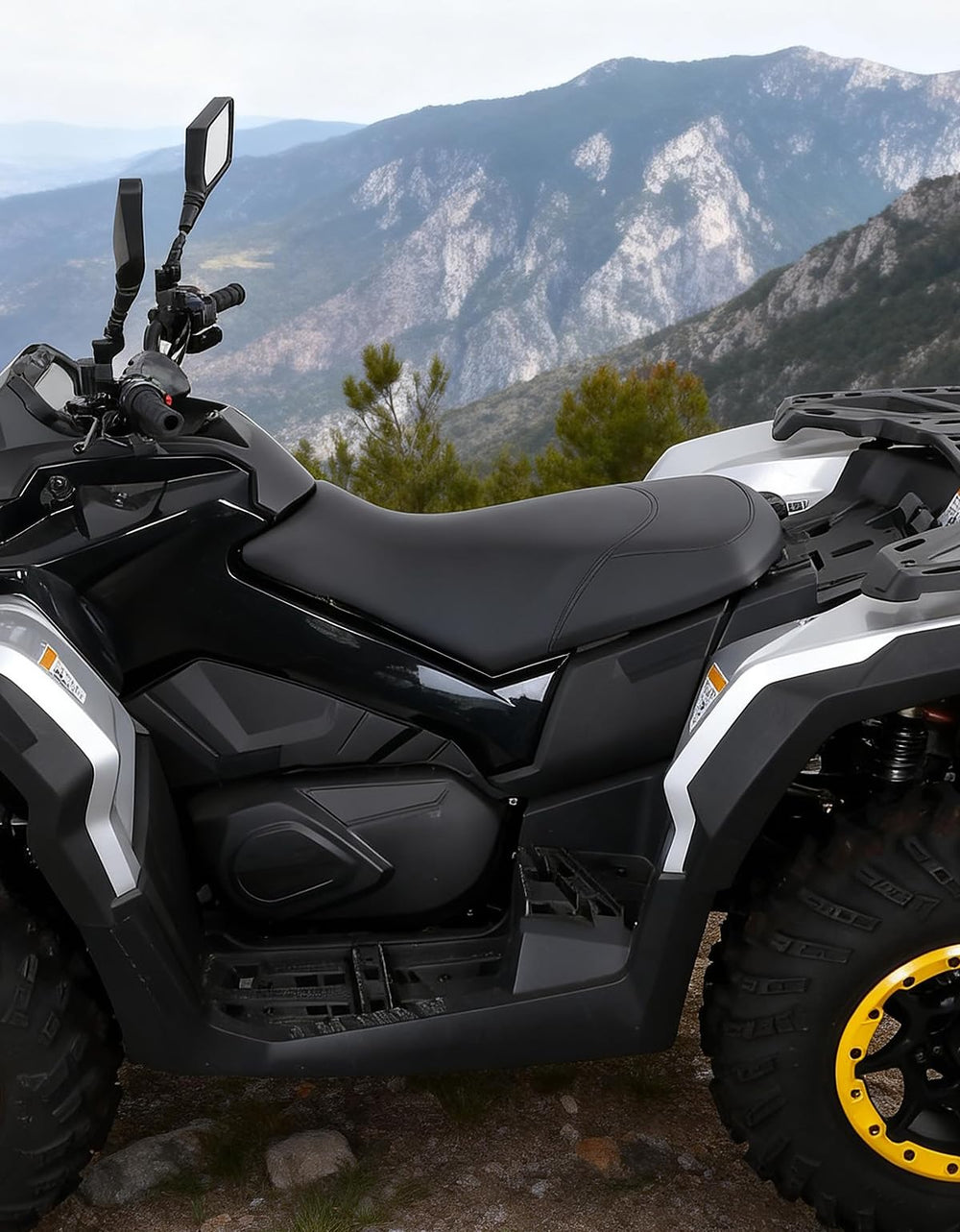 KEMIMOTO rider sitting on seat in trail setting showing comfort and protection